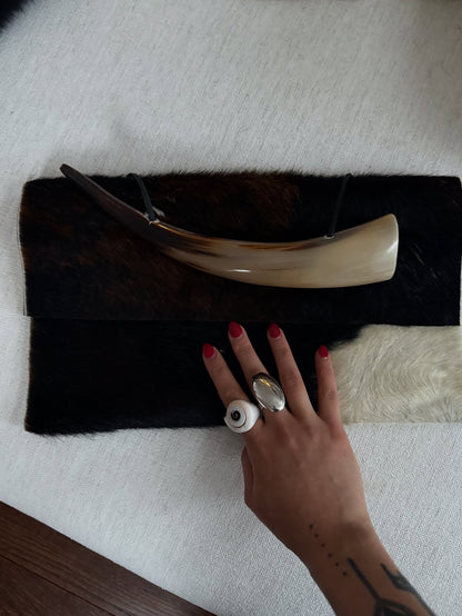Horn Handle Cowhide Patchwork Clutch