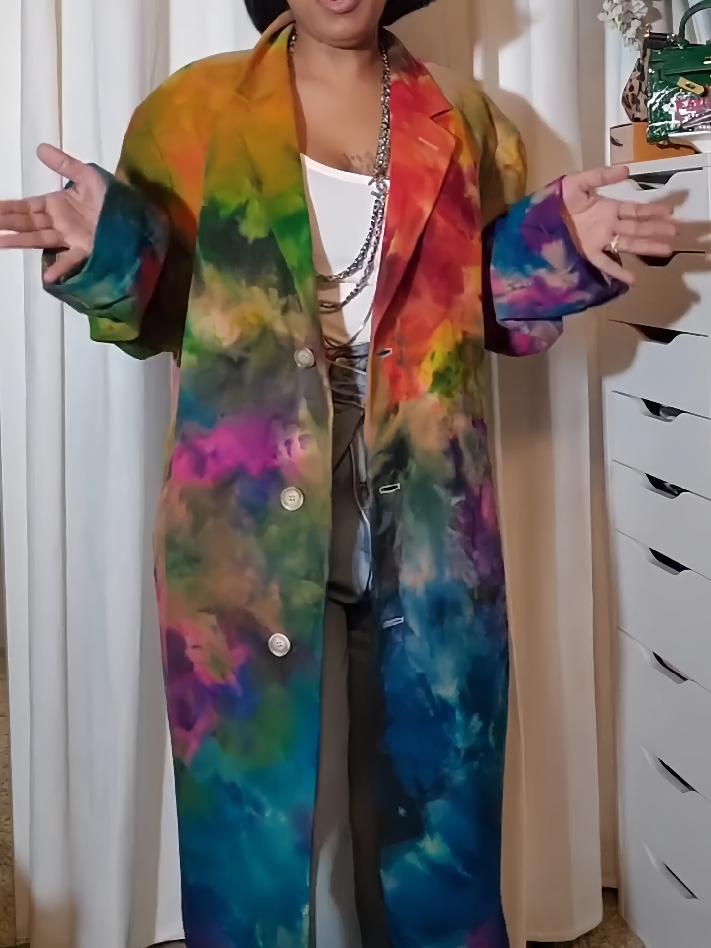 Oversized Tie-Dye Print Coat