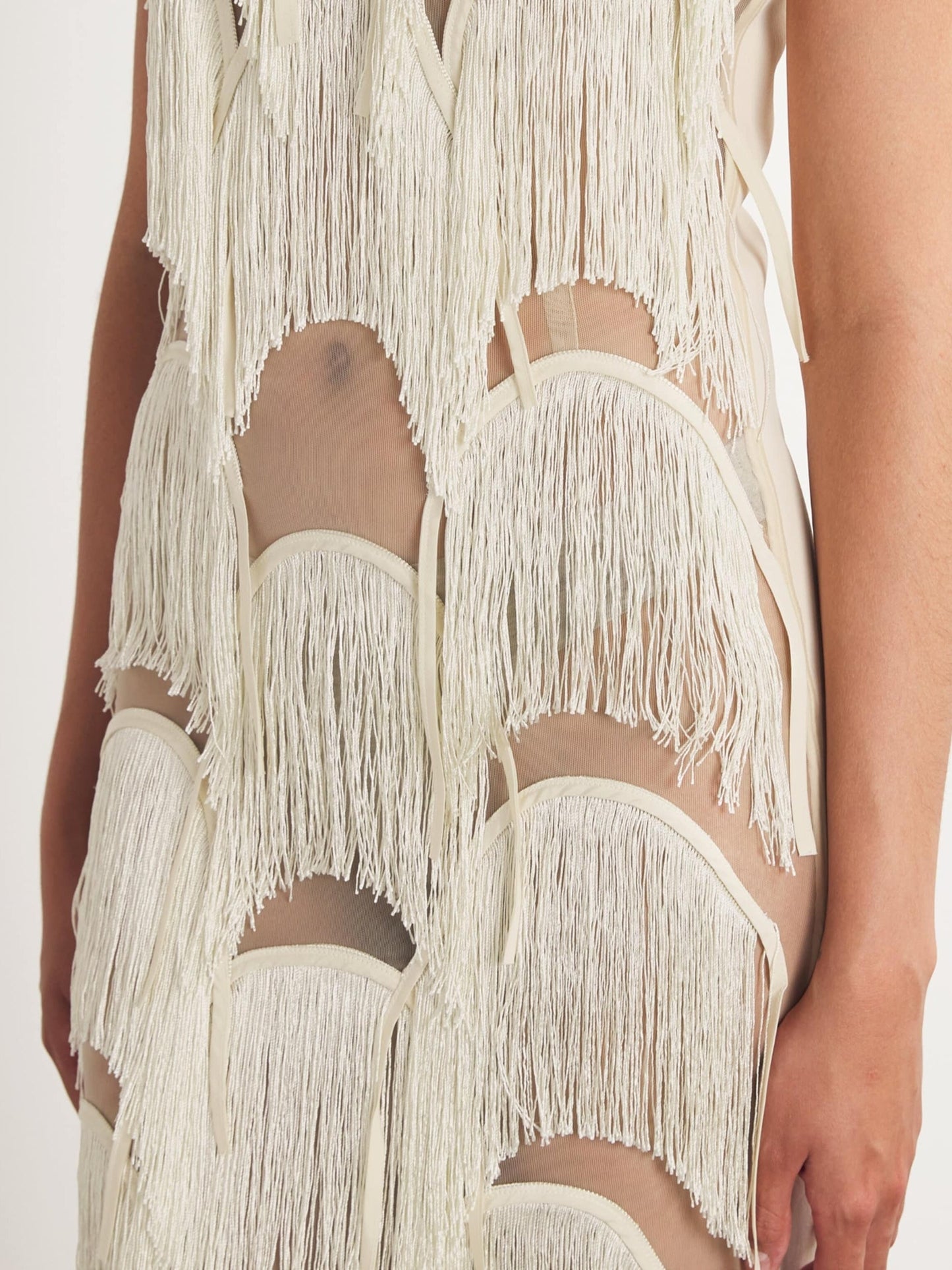 Fringe Trim Lace Overlay Dress