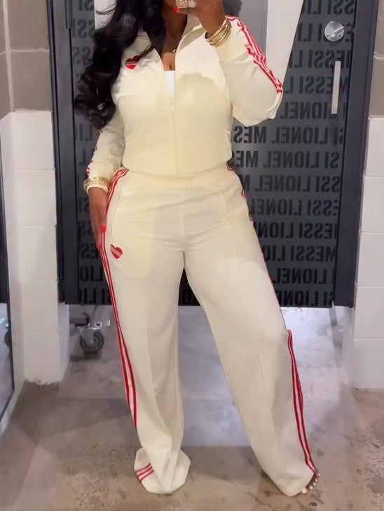 Red Stripe Cream Tracksuit Set