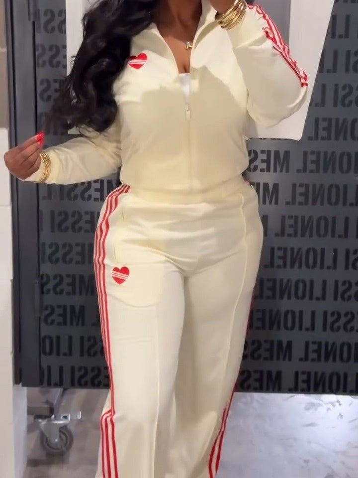 Red Stripe Cream Tracksuit Set