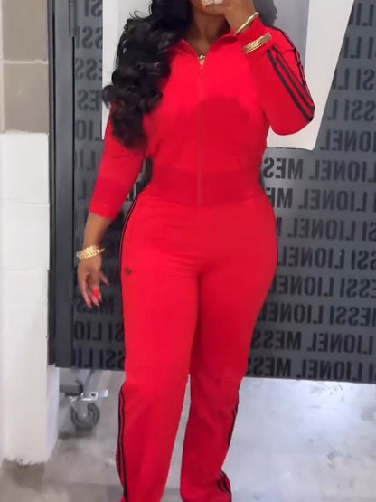 Red Stripe Cream Tracksuit Set