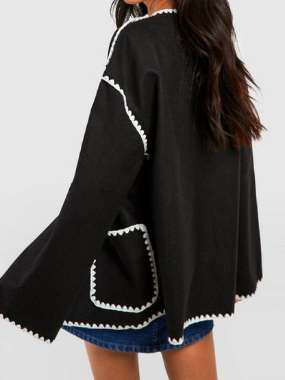 Contrast Blanket Stitch Wool Look Jacket
