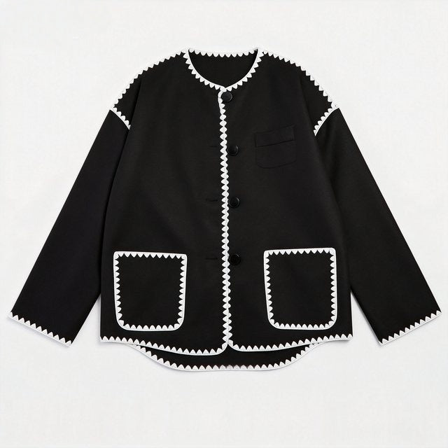 Contrast Blanket Stitch Wool Look Jacket