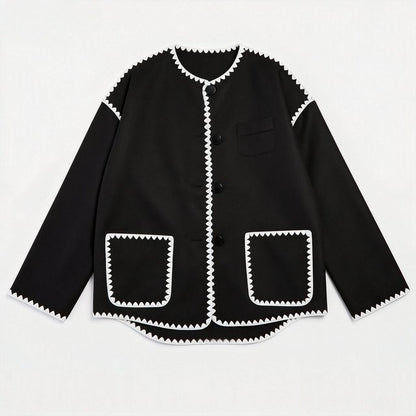Contrast Blanket Stitch Wool Look Jacket