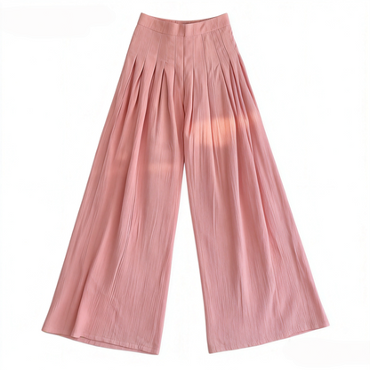 Blush Pink Wide-Leg Pleated Pants