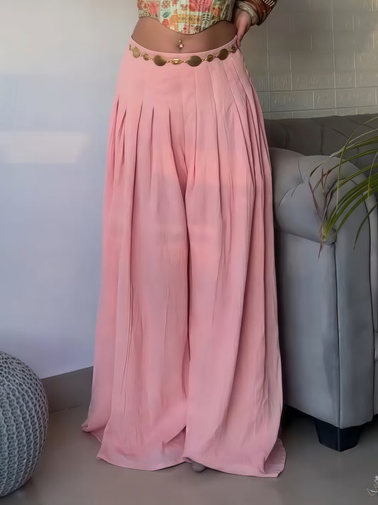 Blush Pink Wide-Leg Pleated Pants