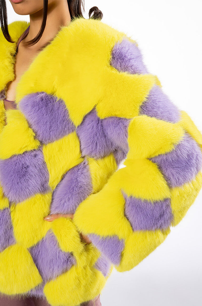 Color-Block Faux Fur Coat