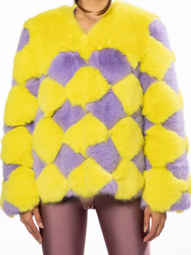 Color-Block Faux Fur Coat
