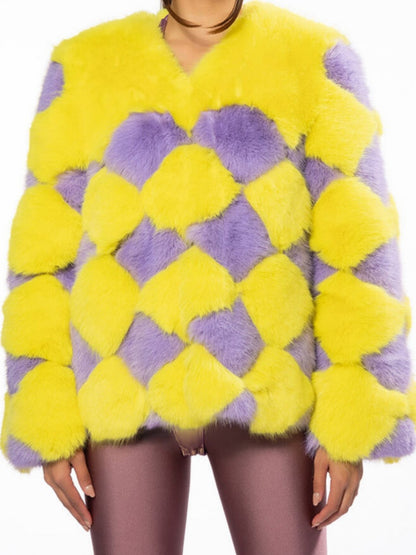 Color-Block Faux Fur Coat