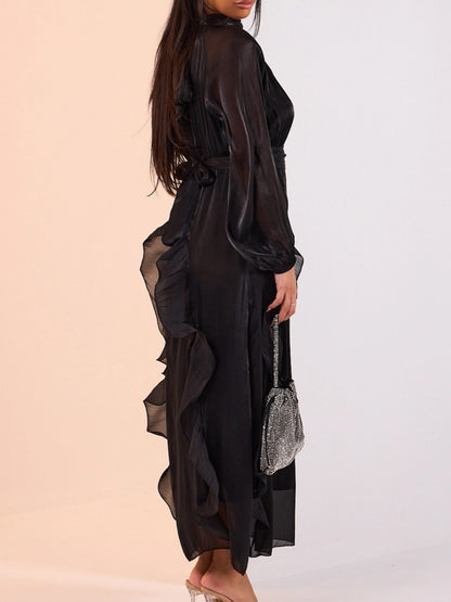 Velvet-Chiffon Pleated Maxi Dress