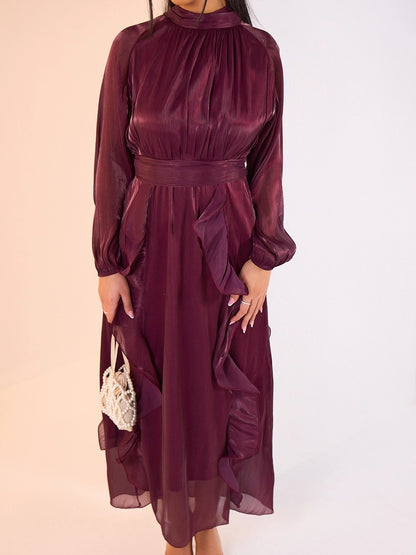 Velvet-Chiffon Pleated Maxi Dress