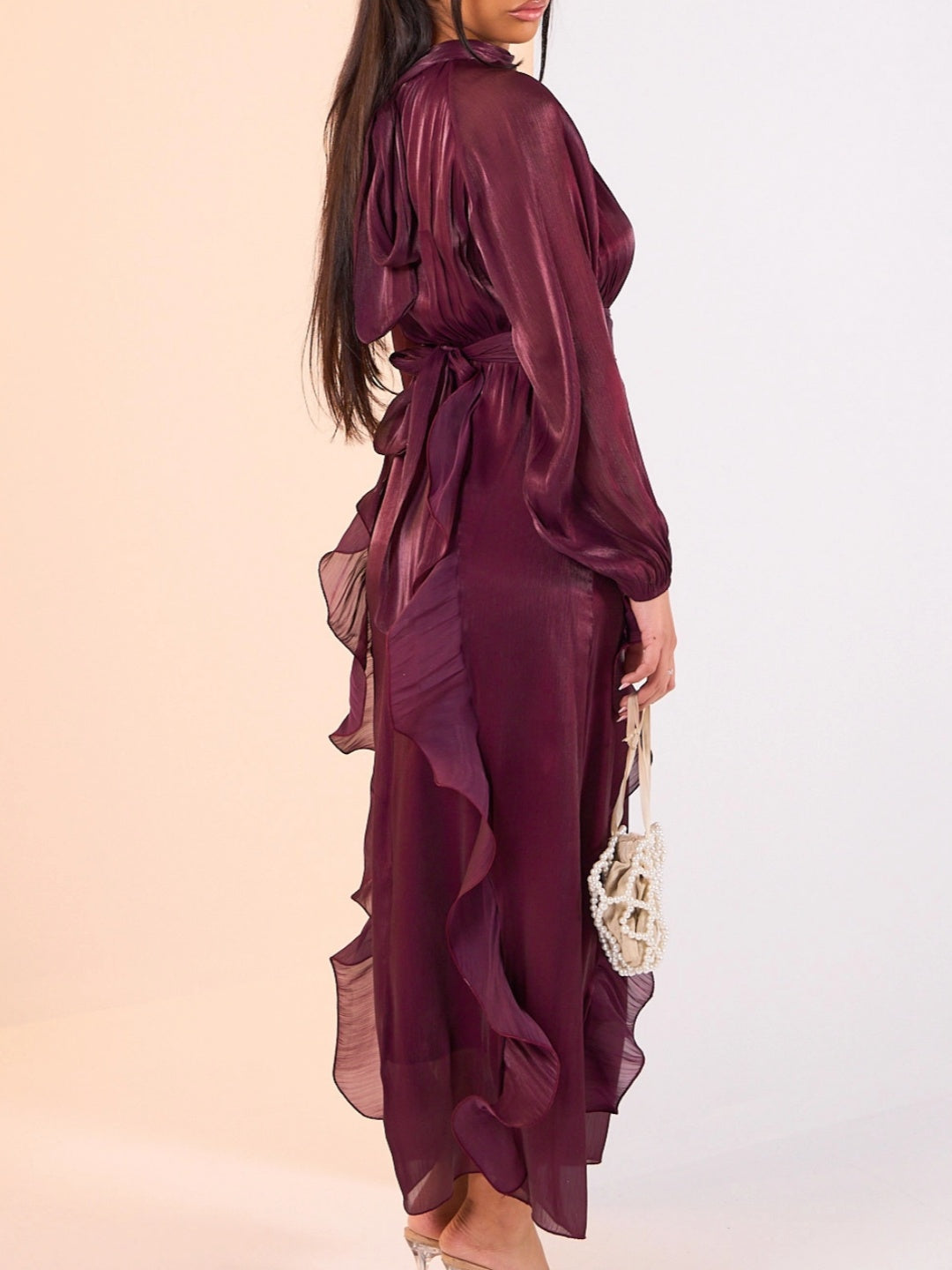 Velvet-Chiffon Pleated Maxi Dress