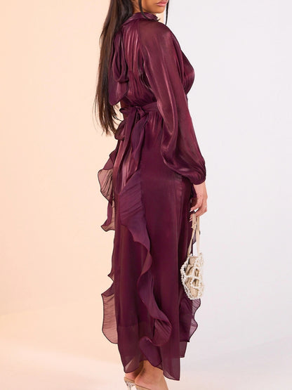 Velvet-Chiffon Pleated Maxi Dress