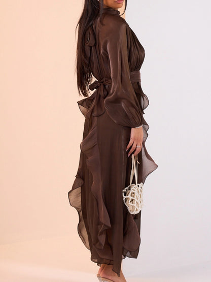 Velvet-Chiffon Pleated Maxi Dress