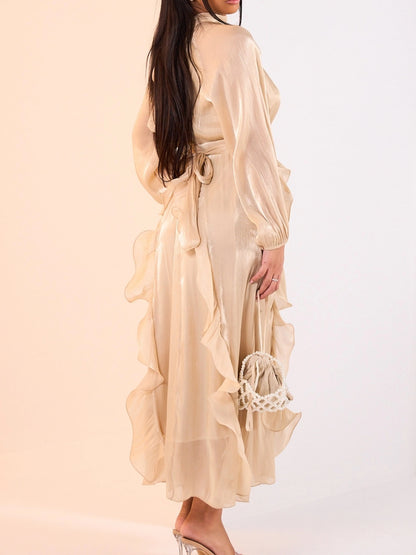 Velvet-Chiffon Pleated Maxi Dress