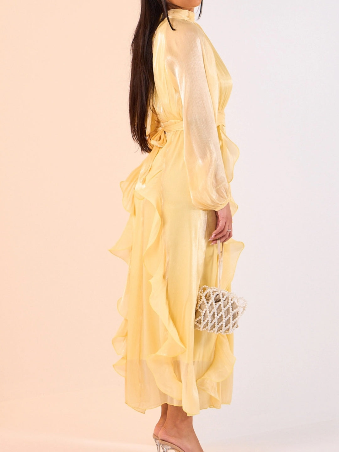 Velvet-Chiffon Pleated Maxi Dress