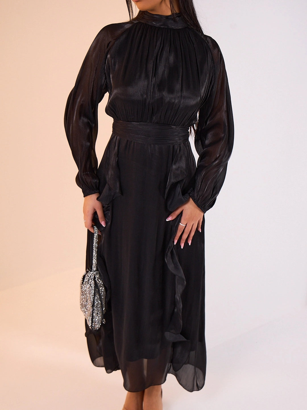 Velvet-Chiffon Pleated Maxi Dress