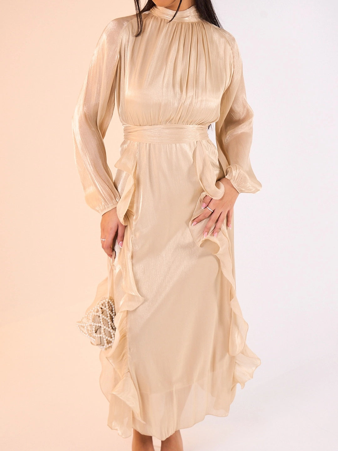 Velvet-Chiffon Pleated Maxi Dress