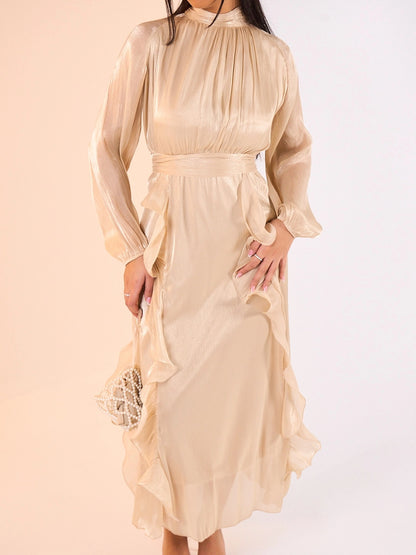 Velvet-Chiffon Pleated Maxi Dress