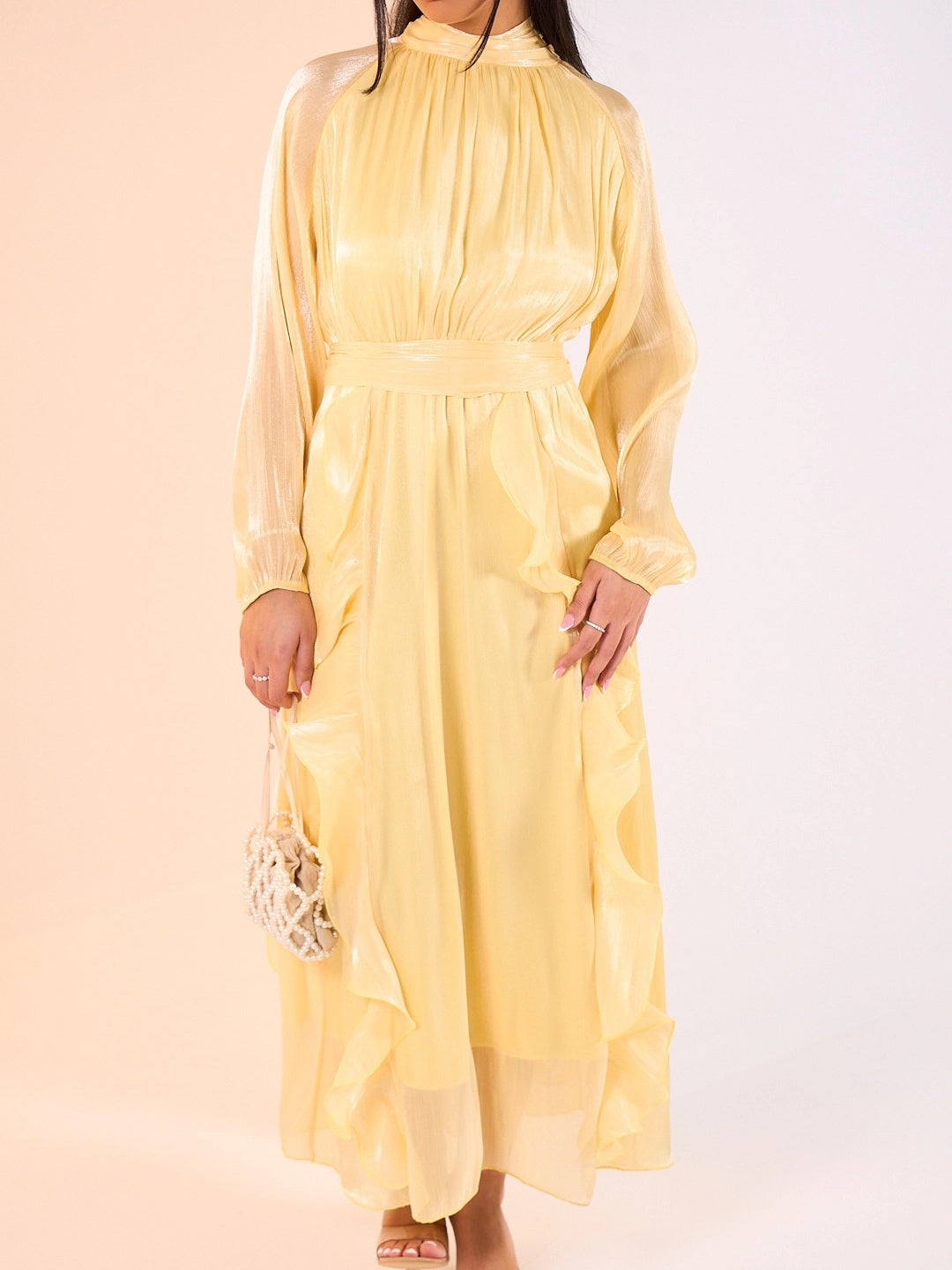 Velvet-Chiffon Pleated Maxi Dress