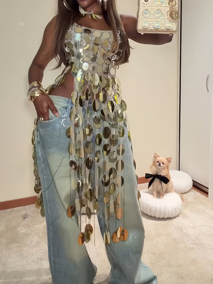 Futurist Sequin Crop Top