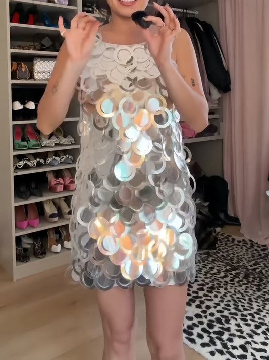 Mirror-Disc Sequined Mini Dress