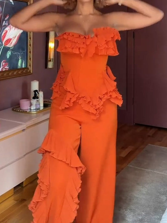 TLU Tall Ruffle Strappy Woven Two Pieces Set