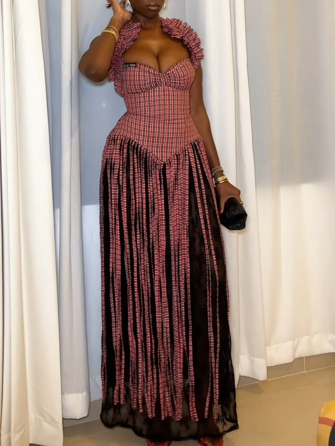 TLU Plaid Fringe-Trim Corset Top