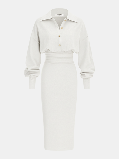 Cinched Waist Knit Shirt Dress