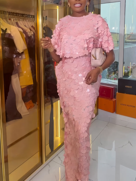 Pink Sequined Evening Dress