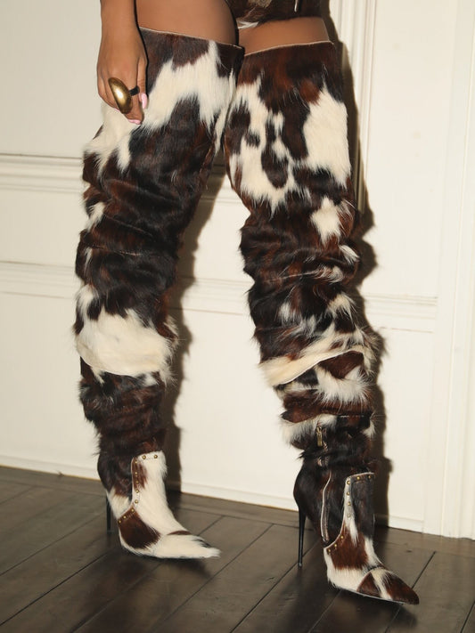 Cowhide Thigh High Boot