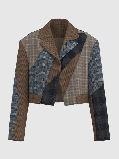 Plaid Print Patchwork Cropped Blazer