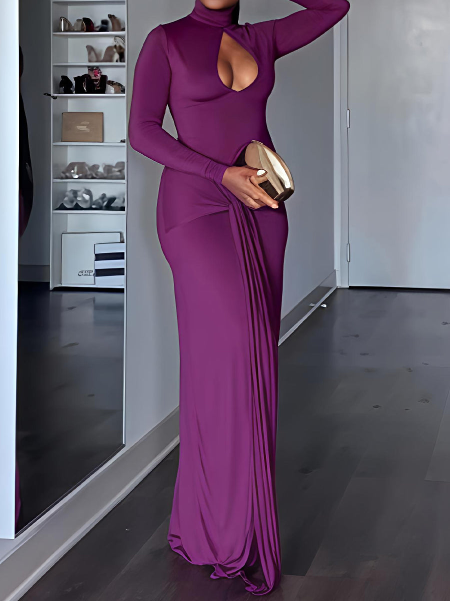Fashion Cutout Draped Self-tie Detail Maxi Dress