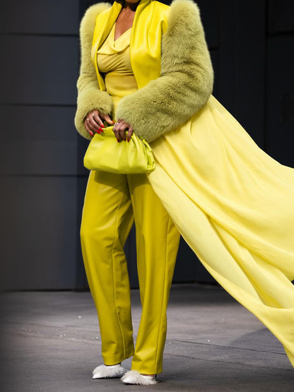 Fashion Faux Fur Patchwork Coat