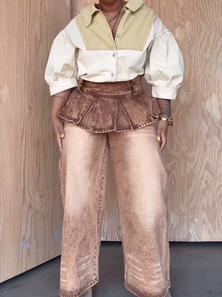 Pleated Skirt With Layered Fake Two-piece Trousers