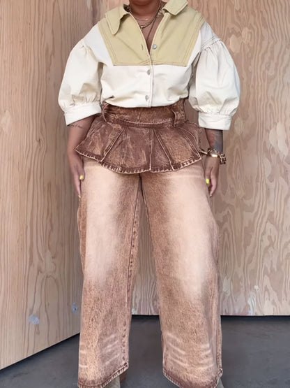 Pleated Skirt With Layered Fake Two-piece Trousers