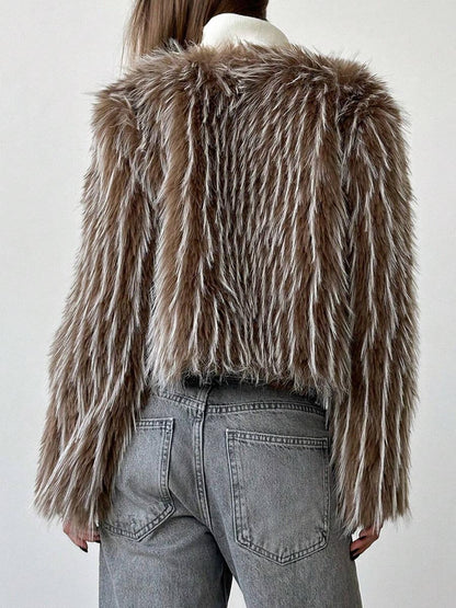 Faux Fur Open Front Loose Fluffy Coat