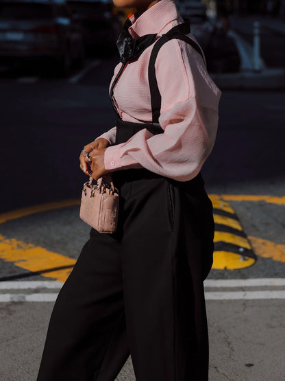 Appliques Shirt & High Waist Overalls