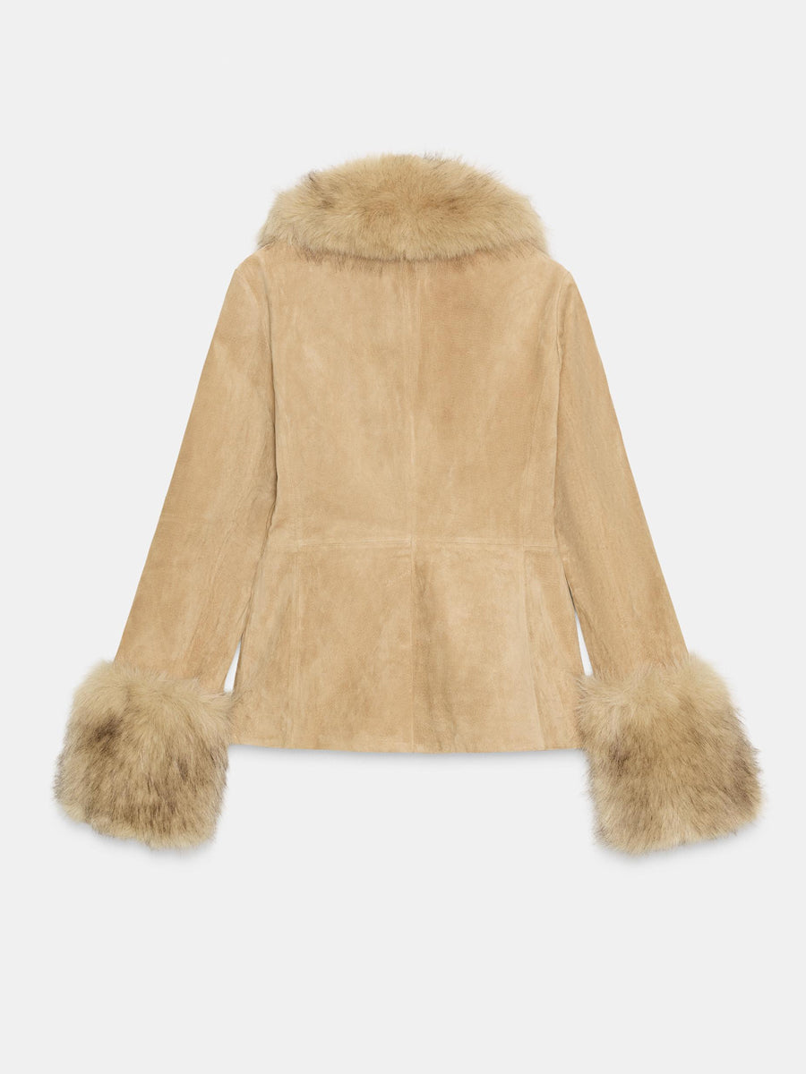 Faux Fur Suede Leather Fitted Blazer