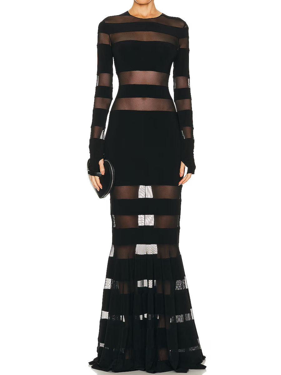 See-through Mesh Patchwork Maxi Dress