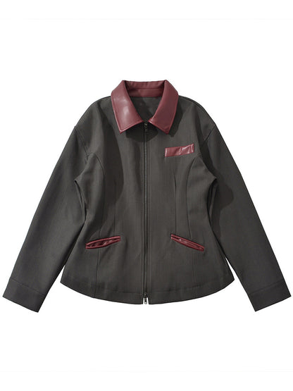 Vintage Zip Contrast Collar Jacket