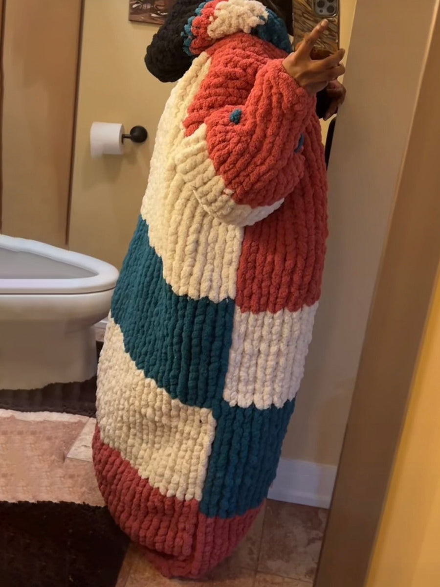 Color Block Hooded Knit Cardigan