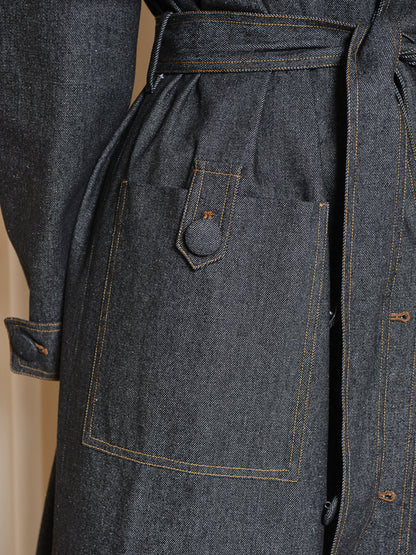 Fashion Lapel Strap Denim Trench Coat