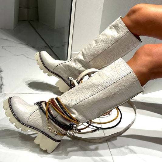 Fashion Crocodile-Print Platform Boots