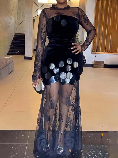 Elegant Sequined Lace Party Two Pieces Dress