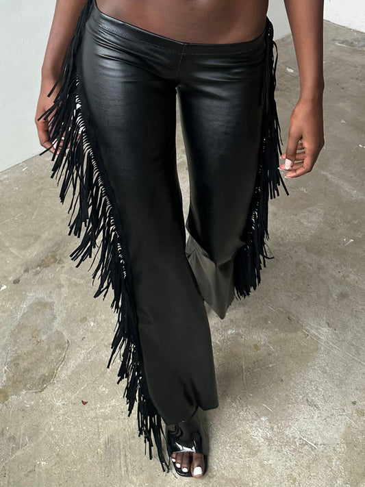 Low-waisted Faux Leather Flared Leg Pants