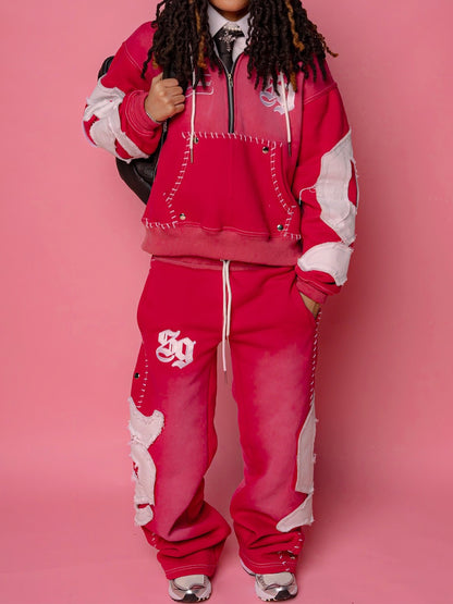 Hooded Embroidered Drawstring Waist Two Pieces Set