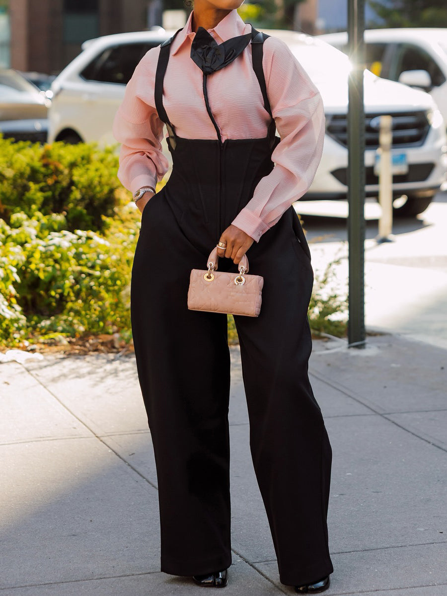 Appliques Shirt & High Waist Overalls