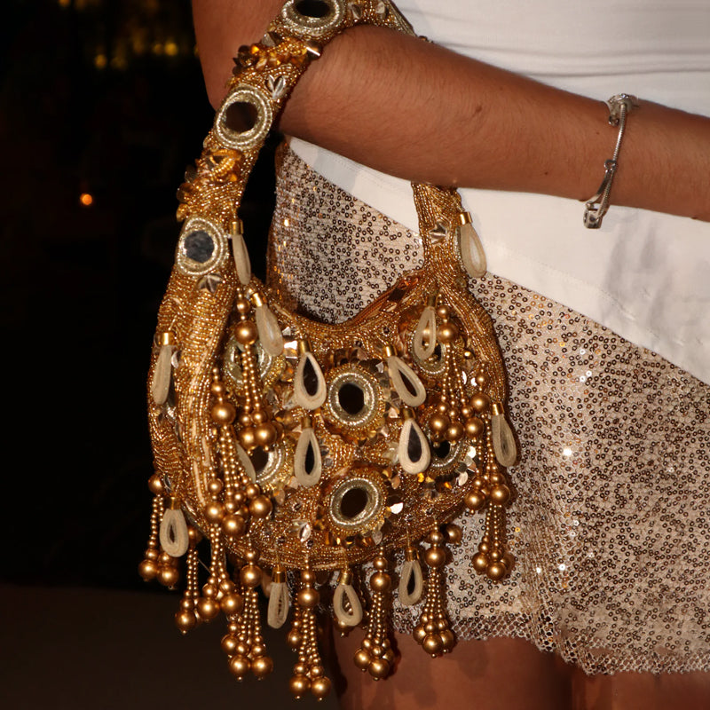 Mirrored Details Crystal Embroidery Handbag Underarm Bag